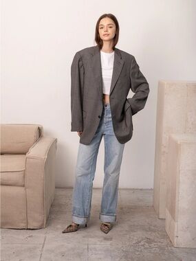 Havre Studio Gray Virgin Wool Pinstripe Oversized Blazer Jacket NWT